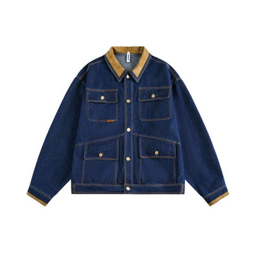 Multi-Pocket Lapel Loose Fit Denim Jacket Men