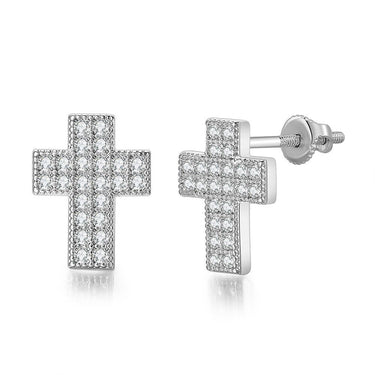 Full Diamond Hip Hop Earrings Men's Zircon Micro Inlaid Cross Thread Earrings European And American Popular Accessories