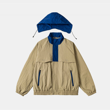 Outdoor Color-block Detachable Hooded Jacket Sport Casual Workwear Coat for Men