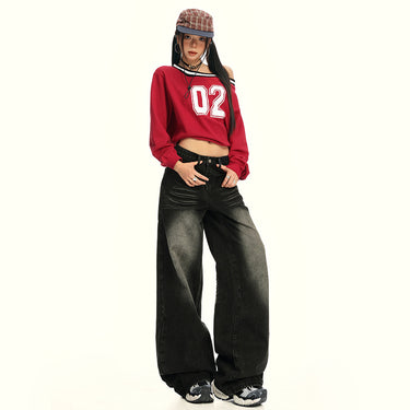 High Street Washed Loose High-Waisted Wide-Leg Jeans for Women