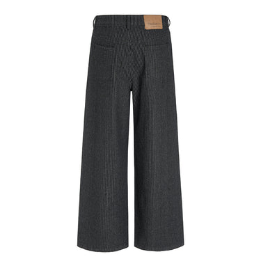 Preppy Style Striped Multi-Button Design Loose Wide-Leg Pants