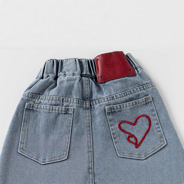 Girls' Fashionable Wide-Leg Denim Pants Spring Autumn Casual Style Long Pants for Kids