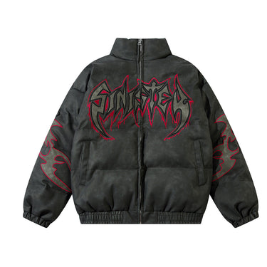 Leather jacket flame embroidered cotton jacket for men