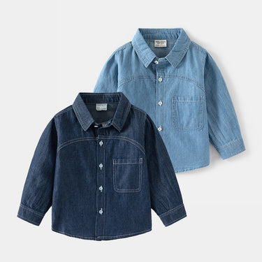 Boys' Denim Long Sleeve Shirt, Stylish Kids Dress Shirt, Children's Clothing Wholesale