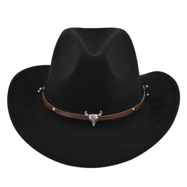 New European and American Cowhead Western Denim Hat Woolen British Jazz Hat Mens and Womens Famous Ethnic Style Big Eaves Hat
