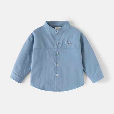 Long Sleeve Shirt Stand Collar Solid Color Dress Shirt Kids Top Trendy Children's Clothing Wholesale