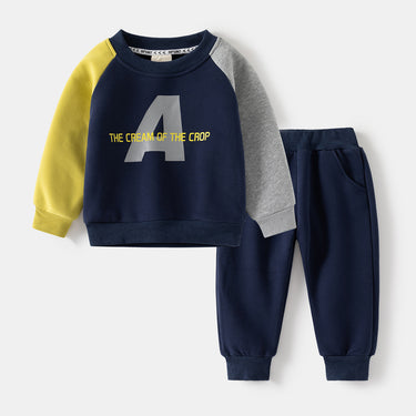 Color-blocked Fleece 2-Piece Set Kids Hoodie and Sweatpants One-piece Fleece Children's Clothing