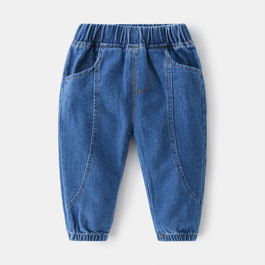 Soft Stretch Cuffed Mid-Waist Solid Color Kids Denim Pants with Cotton Jeans Clothing