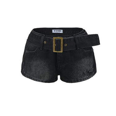 Belt denim shorts