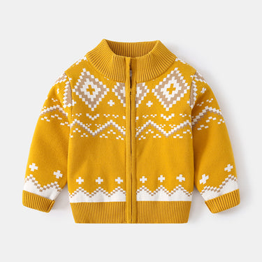 Knit Cardigan Children's Zip-Up Sweater Jacket Plaid Boy's Knitted Cardigan Vintage Kids Clothing