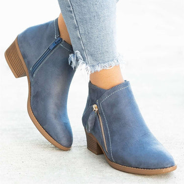 Autumn New Women's Boots European and American Round Head Side Zipper Thick Heel Women's Leather Boots Large Size Fashion Color Fashion Boots