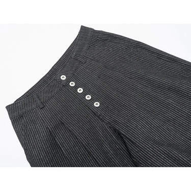 Preppy Style Striped Multi-Button Design Loose Wide-Leg Pants