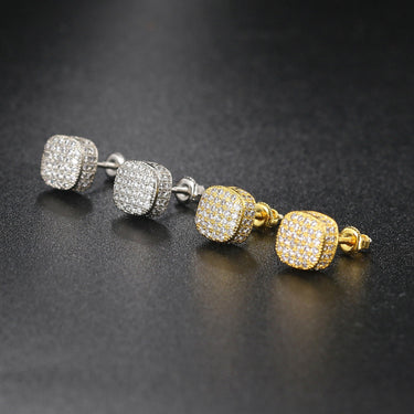 Hip Hop Style Full Zircon Threaded Earrings Men's And Women's Geometric Round Full Diamond Gold-Plated Earrings Hiphop Fashion Jewelry