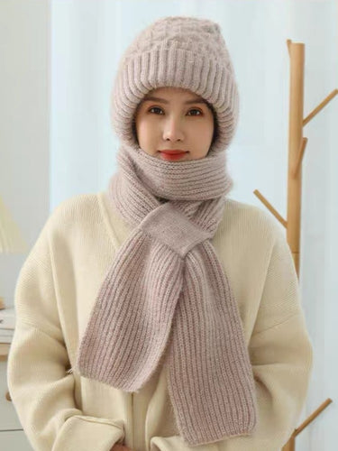 Velvet winter hat and scarf integrated women's riding electric bike windproof hat Northeast winter cold knitted warm hat trend