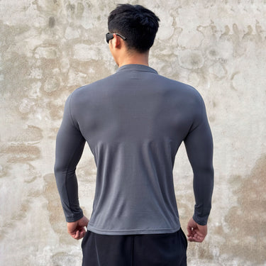 Spring and Autumn Outdoor Quick-Dry Half-Zip Long Sleeve T-Shirt for Men, Casual Hooded Running Fitness Training Sport Top