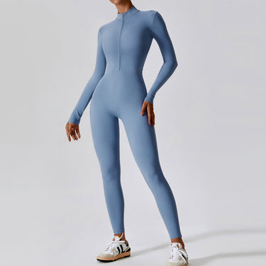 Zipper nude long sleeved yoga jumpsuit, high-intensity fitness sports jumpsuit, tight fitting bodysuit