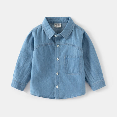 Boys' Denim Long Sleeve Shirt, Stylish Kids Dress Shirt, Children's Clothing Wholesale