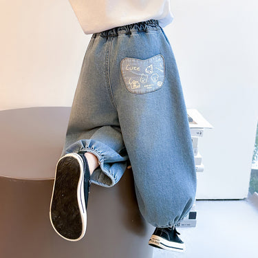 Cartoon Print Harem Denim Pants Girls