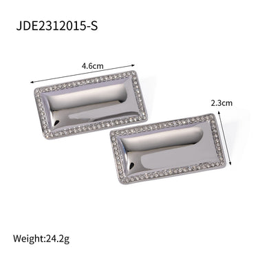 Stainless steel inlaid diamond smooth rectangular earrings, stainless steel personalized jewelry