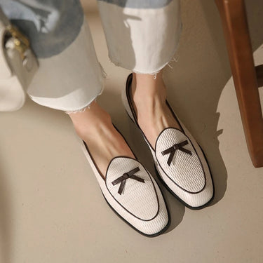Spring/Autumn Women Loafers Genuine Leather Shoes for Women Round Toe Chunky Heel Shoes Casual Bow-knot Low Heel Women Pumps