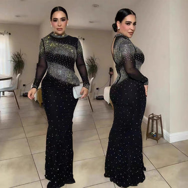 Half-High Collar Sexy Bodycon Long Dress Evening Gown Party Sequined Style