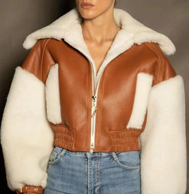 Casual Leather Jackets For Women Hooded Long Sleeve Spliced Zipper Short Jacket Female Style