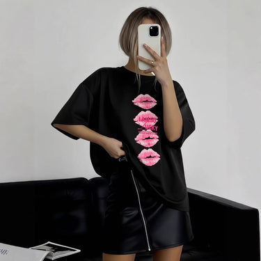 Lip print loose top