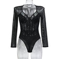 Black Classic Women's Dotted Glitter Long Sleeve Jumpsuit European and American Style