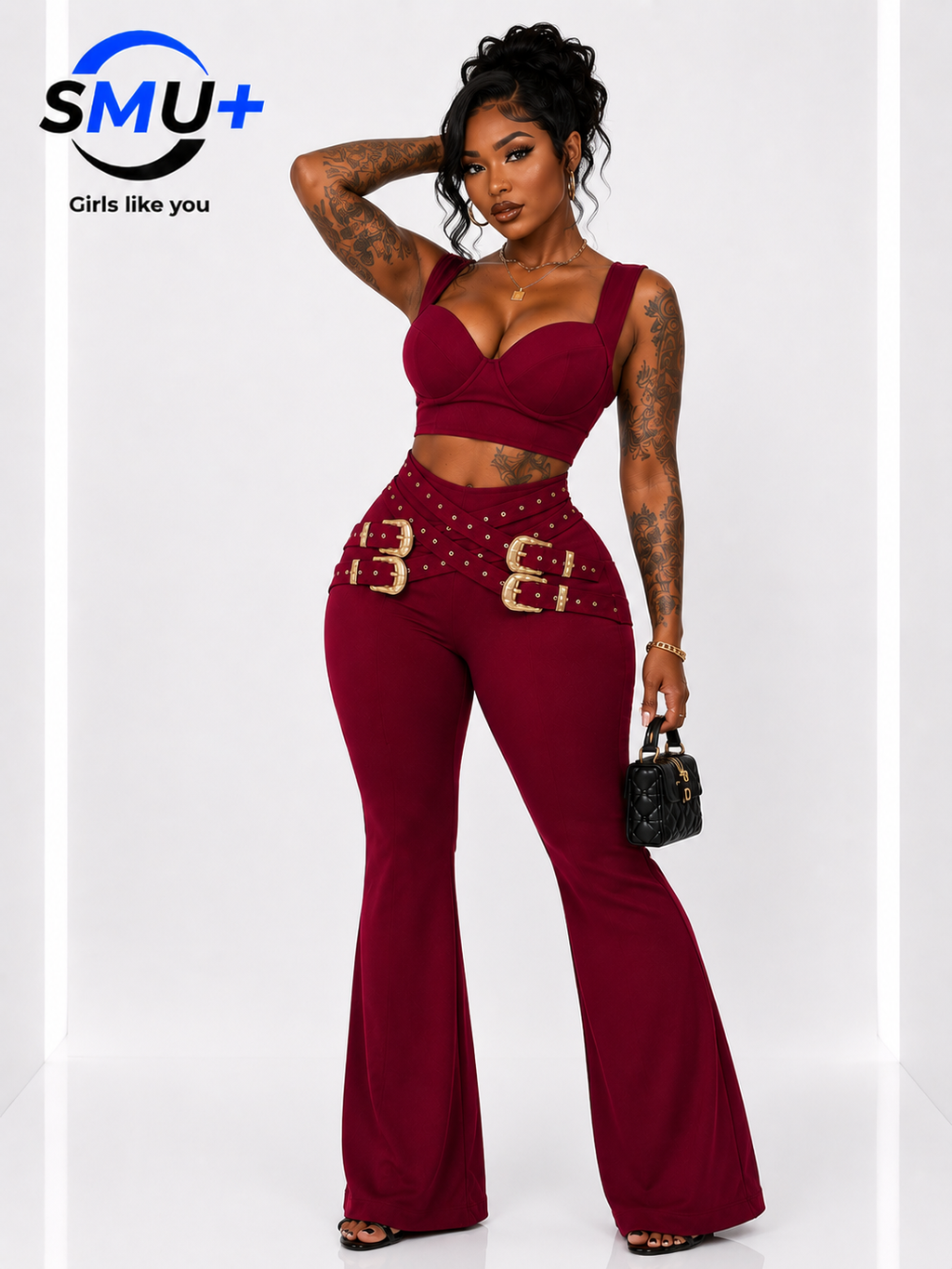 Fashion Women's Sexy Casual Eyelet Button Top and Pants Set