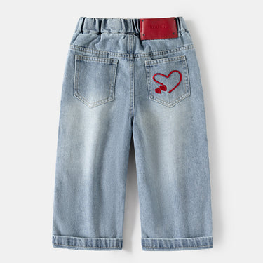 Girls' Fashionable Wide-Leg Denim Pants Spring Autumn Casual Style Long Pants for Kids