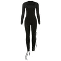 Autumn Winter Women's New Long Sleeve Fashion Sexy Cut-Out Tie-Up Bodycon Long Jumpsuit