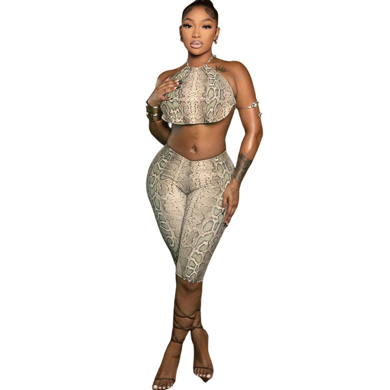 Digital Print Sexy Tie-up Strapless Crop Top &amp; High-waisted Pants Set