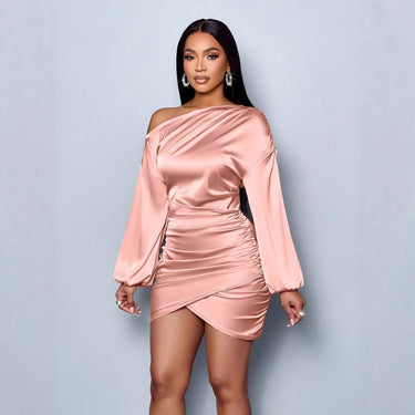 Slanted shoulder long sleeved dress