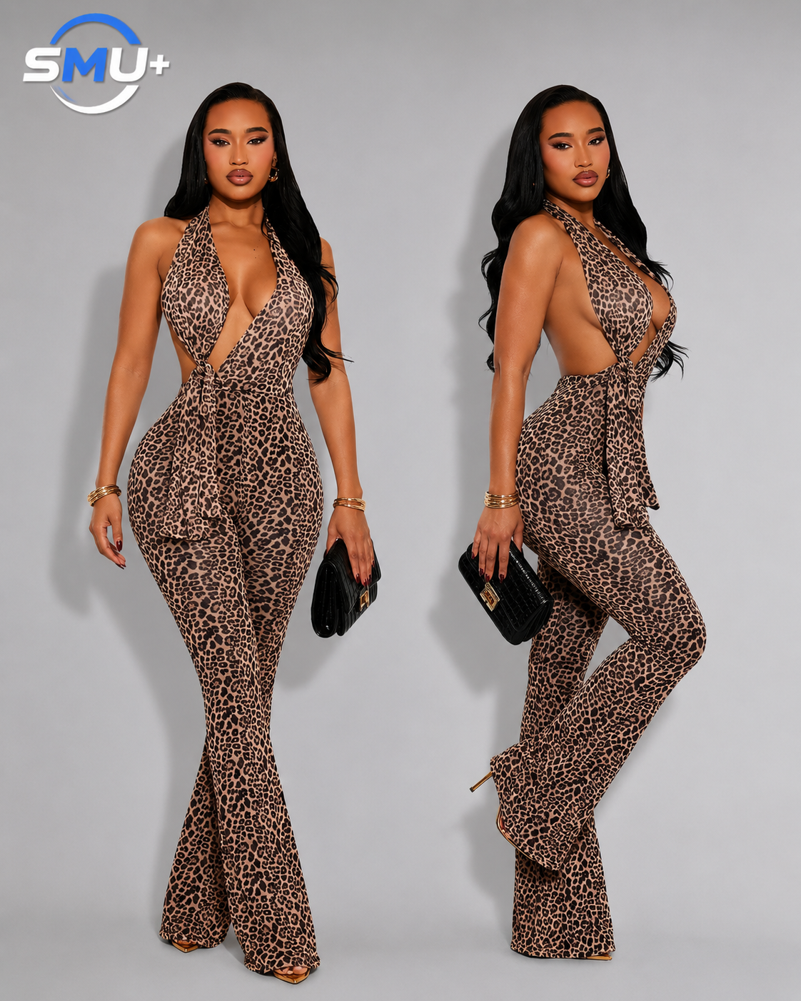 Fashion Women's Sexy Leopard Print Strapless Sleeveless Jumpsuit