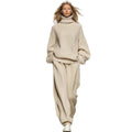 Casual Knit Loose High Neck Wide Leg Pants Set