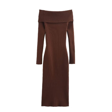 Fashionable and minimalist one shoulder slim knit long sleeved dress