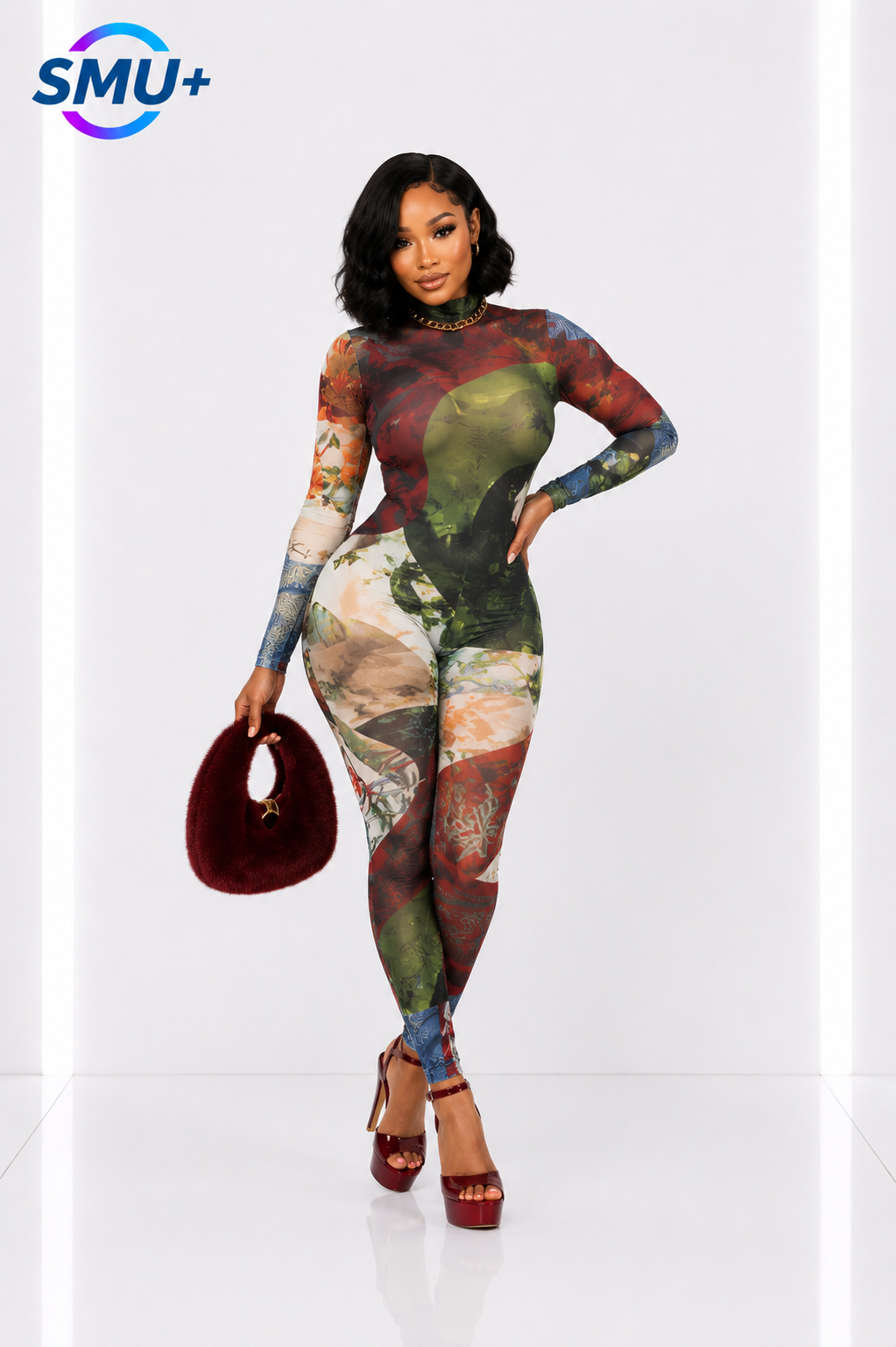 Creative 3D Digital Print Streetwear Fitted Long Sleeve Jumpsuit for Women