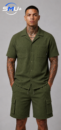 Gauze Short Sleeve Shirt Casual Set for Men and Women