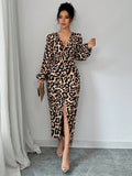 Leopard print long sleeved dress