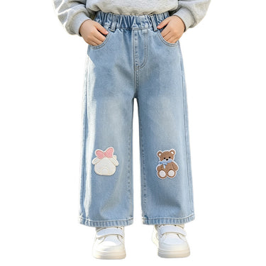 Children's Cartoon Wide Leg Jeans Girls' Straight Leg School Pants