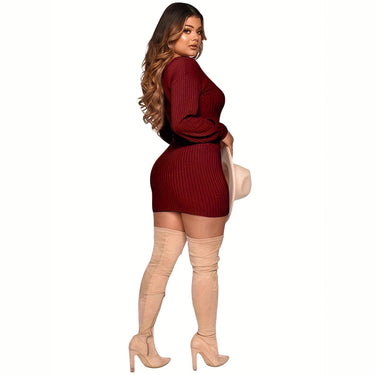 Women's Fashion Autumn Winter Sexy Slim Fit Solid Color Drawstring Asymmetrical Shoulder Long Sleeve Dress