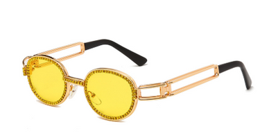 Pretection Retro Round Sunglasses Women Vintage Steampunk Sun glasses For Men Clear lens Rhinestone sunglasses Oculos