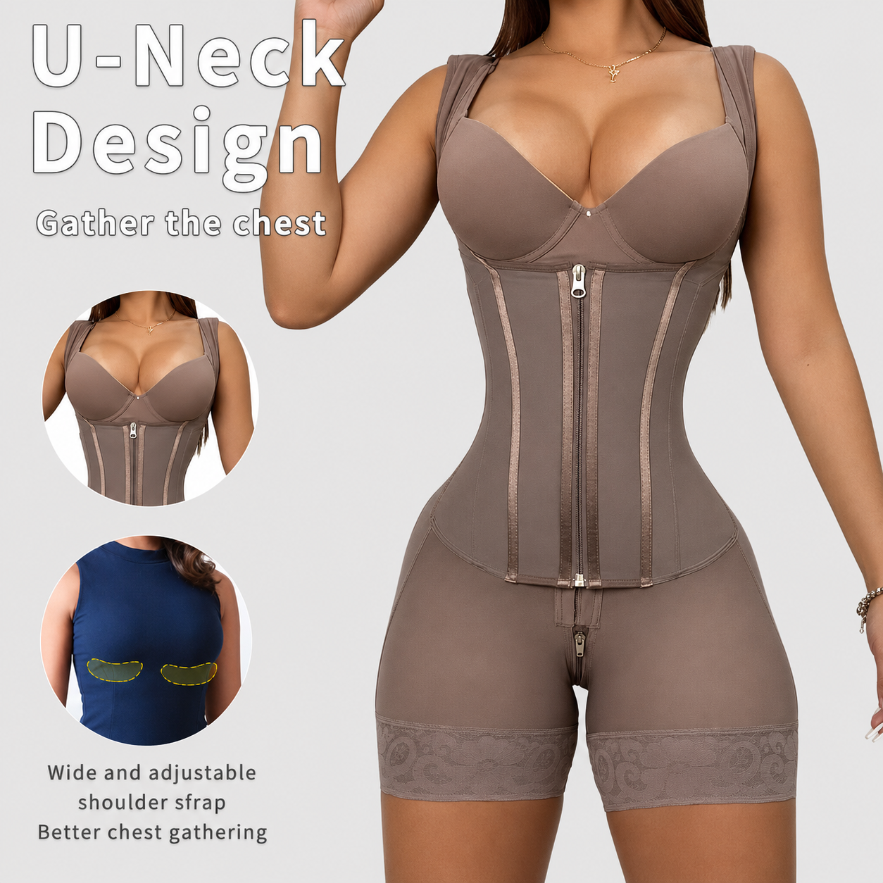 European and American plus waist cinching shapewear with reinforced double-layer abdominal shaping and hip lifting zipper opening one-piece corset