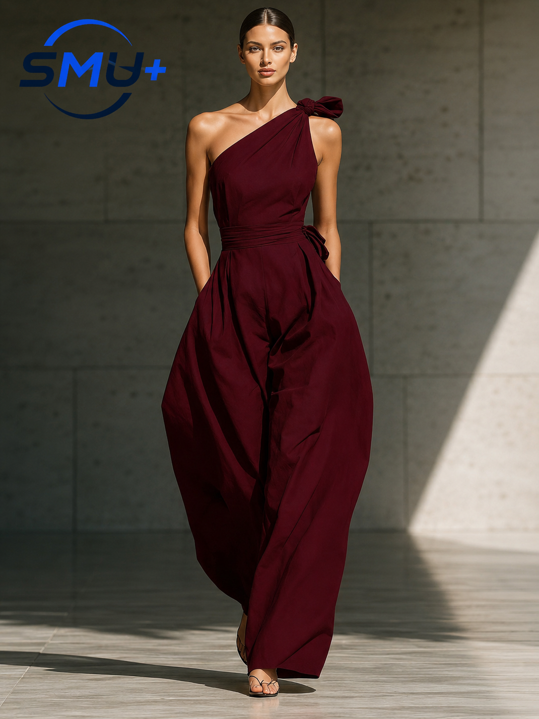 Sleeveless shoulder cinched jumpsuit