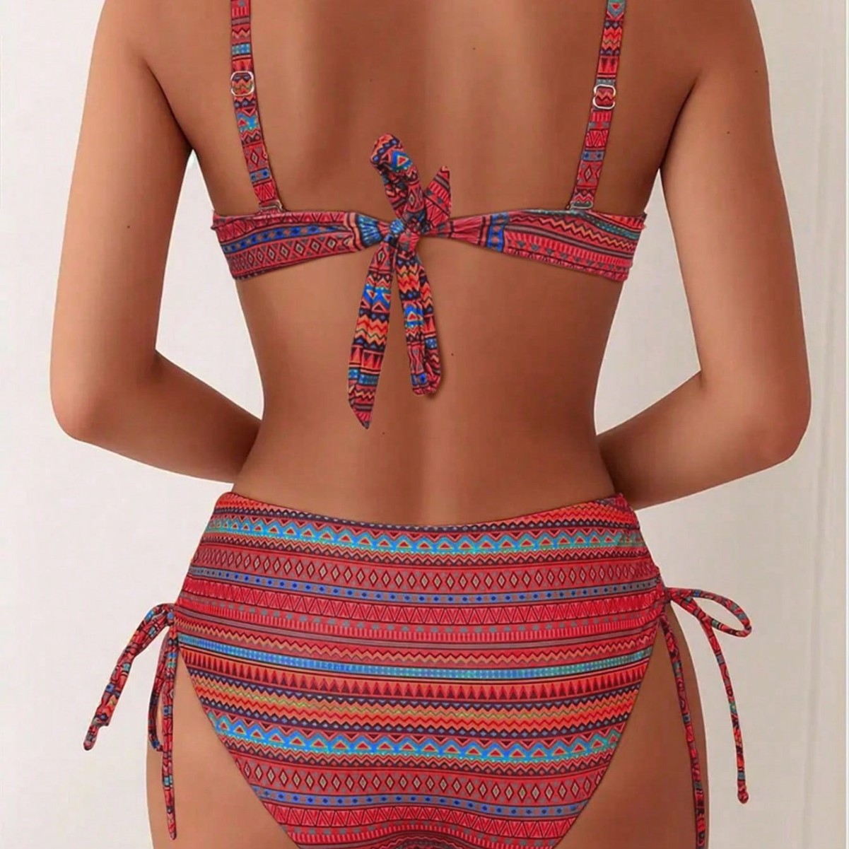 Geometric pattern drawstring swimsuit