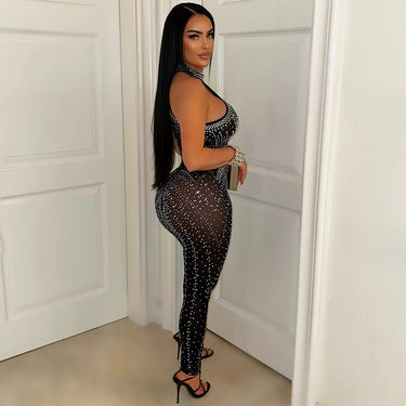 Sexy mesh see through jumpsuit sleeveless women's clothing