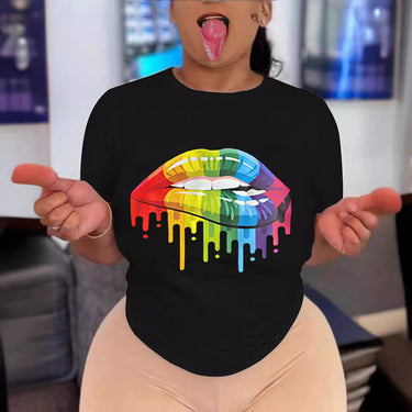 Fashion Women's Lip Print Round Neck Pullover T-Shirt