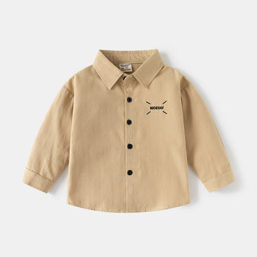 Long Sleeve Shirt Boy Turn-down Collar Solid Color Embroidered Shirt Baby Kids Clothing Wholesale