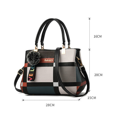Valenkuci New Casual Plaid Shoulder Bag Fashion Stitching Wild Messenger Brand Female Totes Crossbody Bags Women Leather Handbag