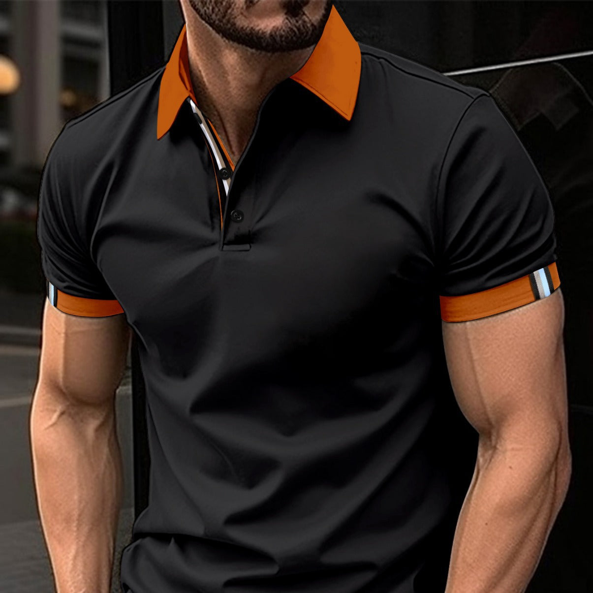 Button polo shirt solid color short sleeved lapel T-shirt casual top
